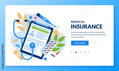 Health insurance concept. Vector medical care illustration. Landing page banner design for medicine, healthcare themes