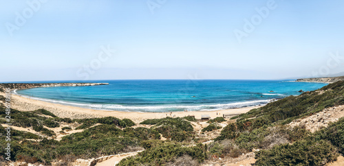 Panoramic view of the sea with coastline and beaches.