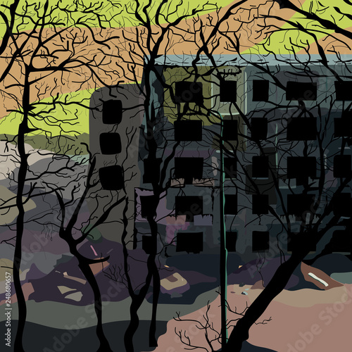 abandoned house in a dead city. Vector illustration