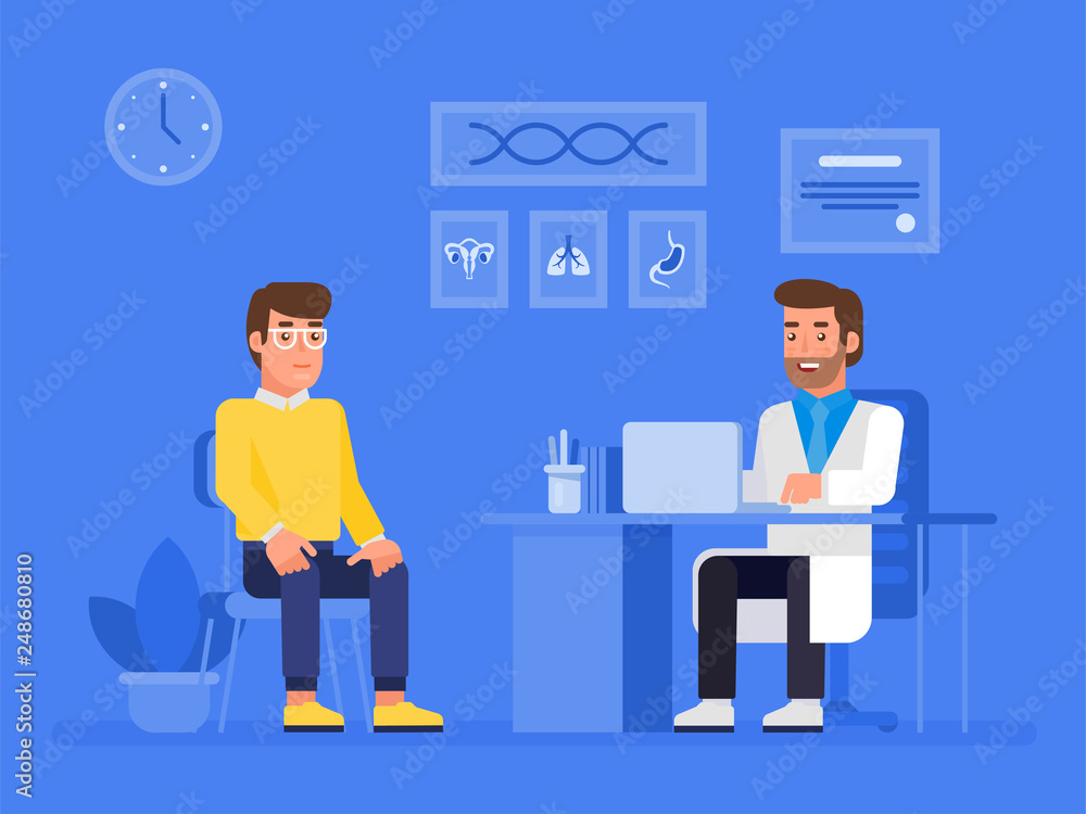 Doctor and patient concept banner with characters. Patient consultation. Doctor and patient concept banner with characters. Patient consultation.