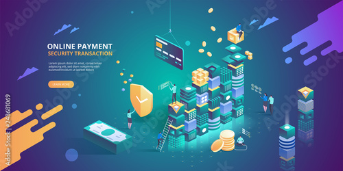 Internet banking. Online payment security transaction. Vector isometric illustration