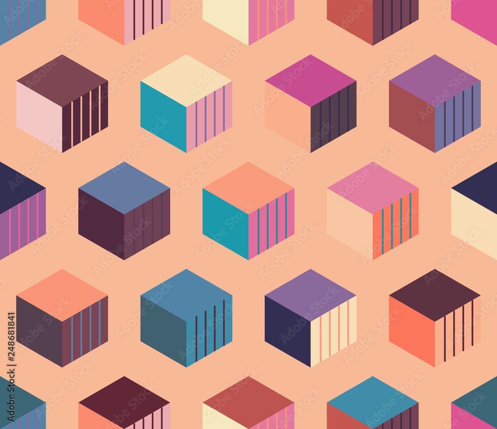 Seamless cubes pattern. Background with geometric colorful shapes. Seamless cubes pattern. Background with geometric colorful shapes.