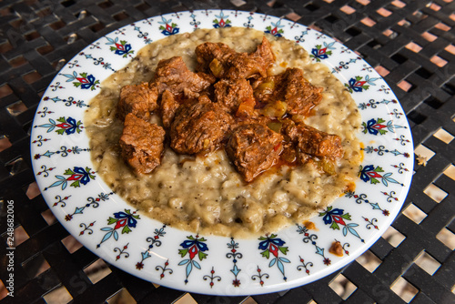 Turkish dish hunkar begendi (Turkish braised lamb and eggplant) photo