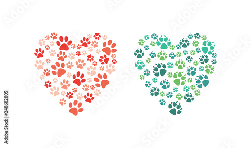 Vector heart made of animal paw footprint icon