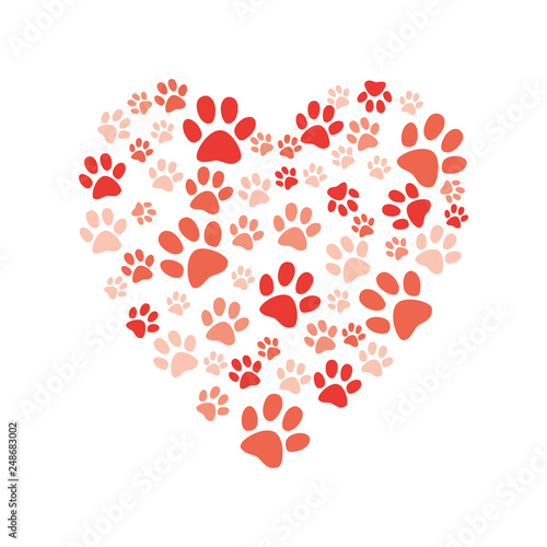 Vector heart made of animal paw footprint icon