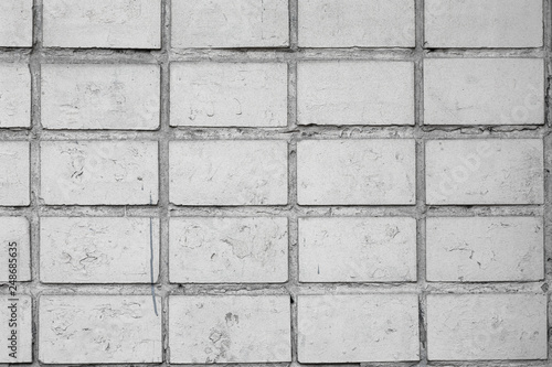 Old white brick wall. Wall cement background. Gray concrete texture. Vintage old white brick wall, great design for any purposes. Interior decoration. Background wall pattern clean art white.