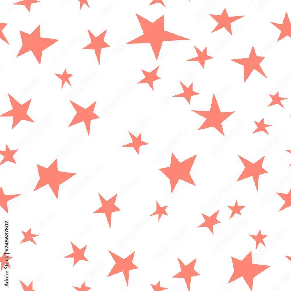 Living coral abstract stars seamless pattern. Living coral abstract stars seamless pattern.