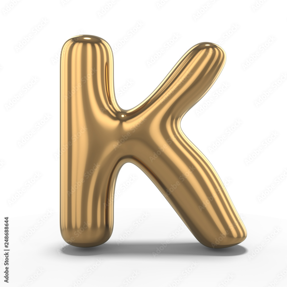 Letter K made of inflatable balloon isolated on white background. 3D Letter K made of inflatable balloon isolated on white background. 3D
