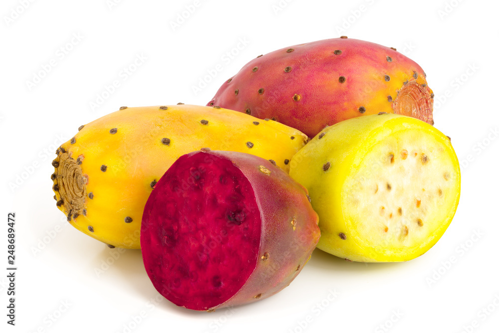 yellow and red prickly pear or opuntia isolated on a white background - obrazy, fototapety, plakaty 