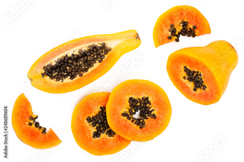 ripe slice papaya isolated on a white background. Top view. Flat lay