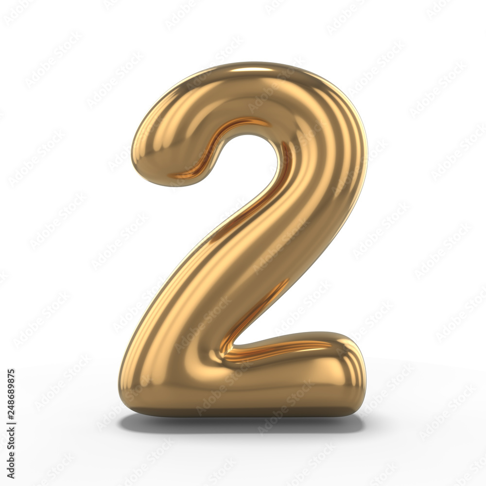 Number two made of inflatable balloon isolated on white background. 3D Number two made of inflatable balloon isolated on white background. 3D