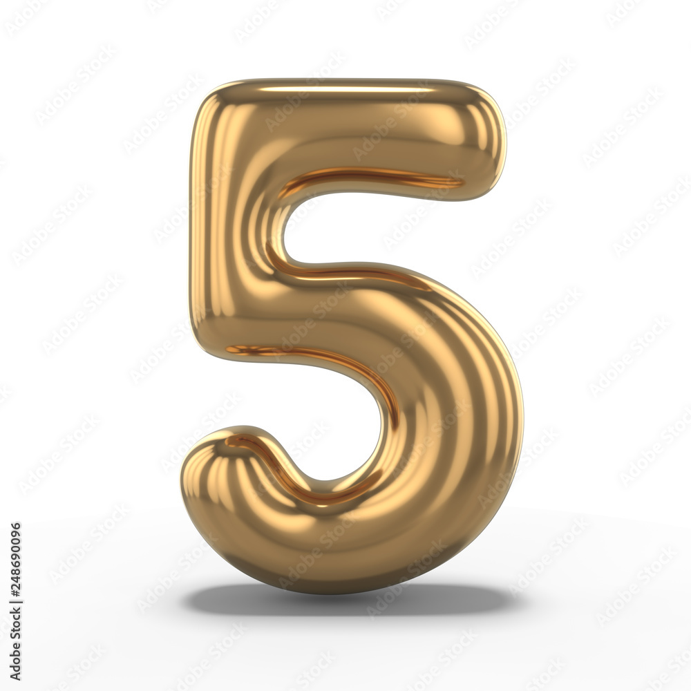 Fototapeta premium Number five made of inflatable balloon isolated on white background. 3D