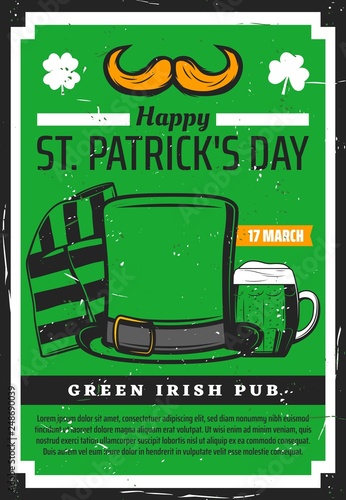 Saint Patrick day Irish beer pub, leprechaun hat
