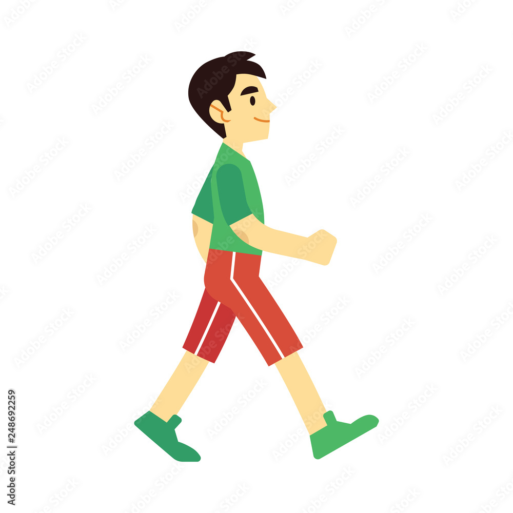Vector man walking or running in shorts tshirt