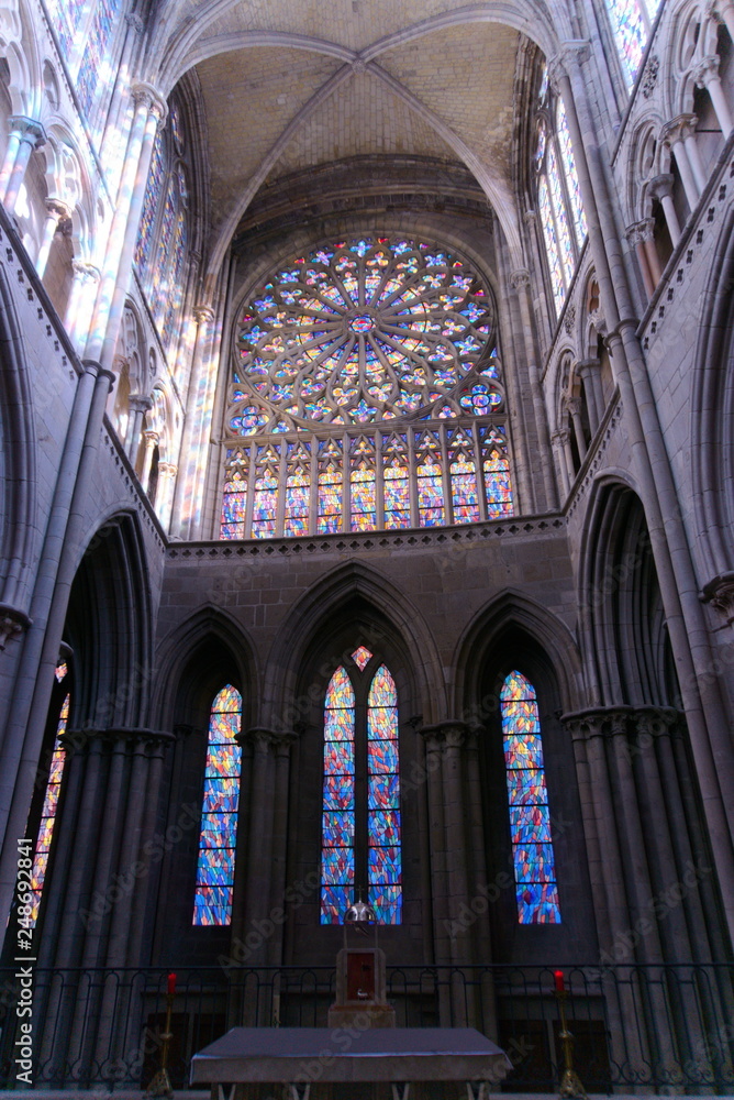 Stained glass window in old cathedral in northern France Cathedral Saint Vincent of Saint-Malo