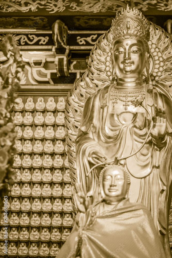 Beautiful Golden Bodhisattva statues in Chinese temple Thailand