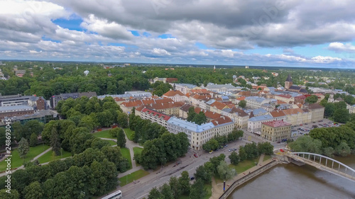 Tartu, Estonia. Panoramic aerial view at summer sunset © jovannig