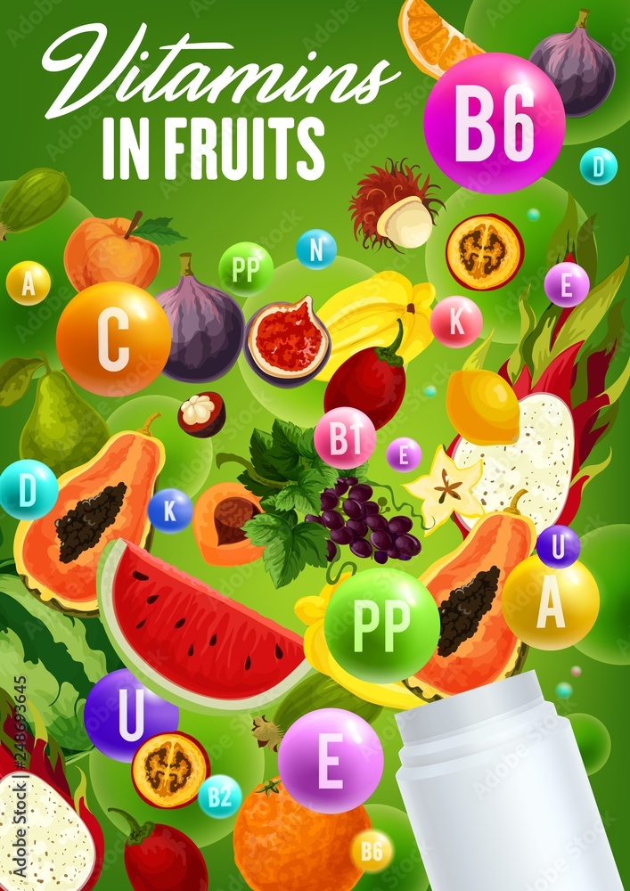 Fototapeta premium Vitamins complex in natural organic fruits