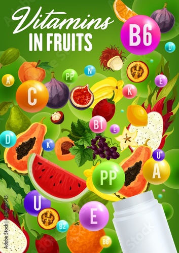 Vitamins complex in natural organic fruits