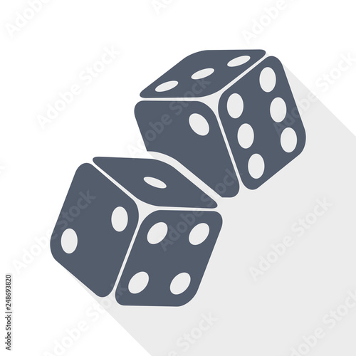 Two game dices on flight. Casino gambling concept flat design vector icon.