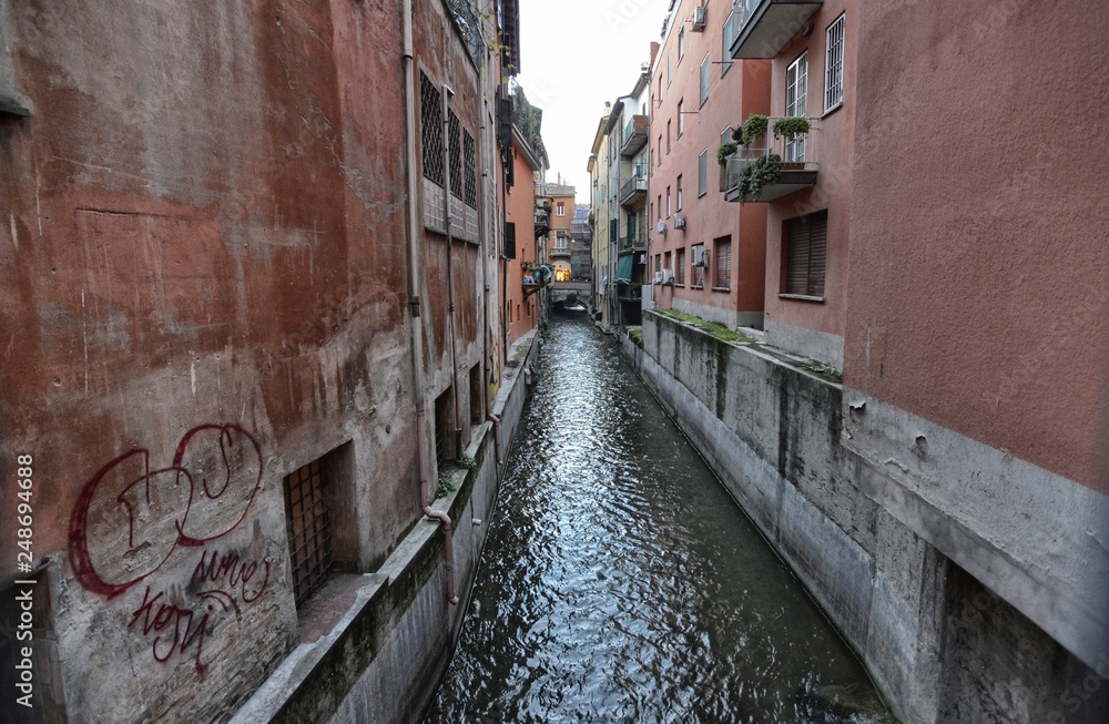 Bologna, Emilia Romagna, Italy. December 2018. A hidden part of the city reminiscent of Venice!