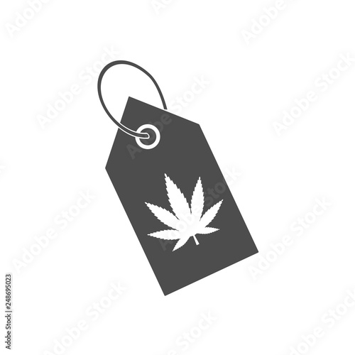 Cannabis, marijuana leaf icon, shopping label icon. Vector illustration, flat design.