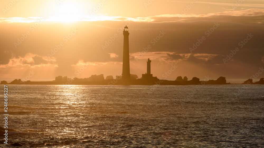 Sunset, France, Brittany, Department Finistere, Ile Vierge, Lighthouses	