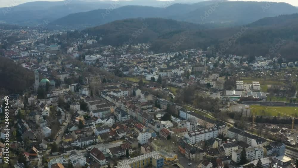 Aerial of Baden-Baden with hills in winter