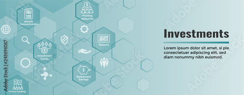 Retirement Investments, Dividend Income, Mutual Fund, IRA Icon set Web Header Banner
