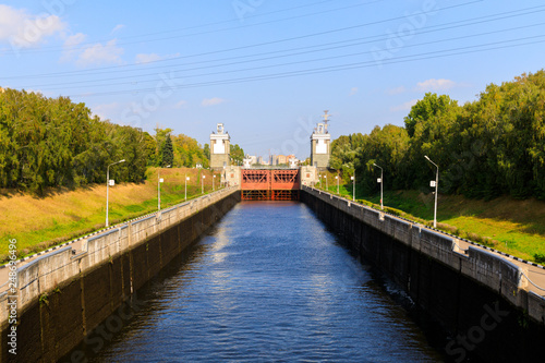 The gateway on the Moscow Canal, constructed between 1932 and 1937, a transport artery and a grand structure providing Moscow with water. © miklyxa