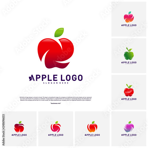 Set of Apple logo design concept vector. Fruit Apple Creative Logo vector template. Icon symbol