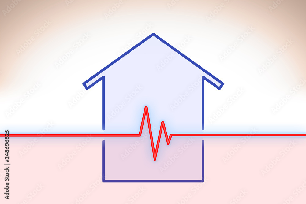Fototapeta premium Outline of a small house with a check-up chart level testing - concept image with copy space