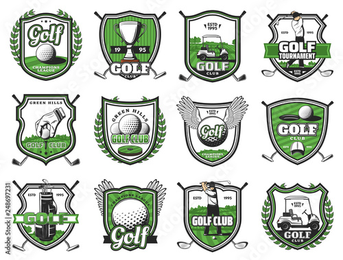 Golf club badges, championship heraldic icons