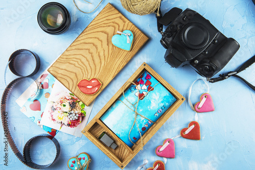 Wooden photo box with photo...