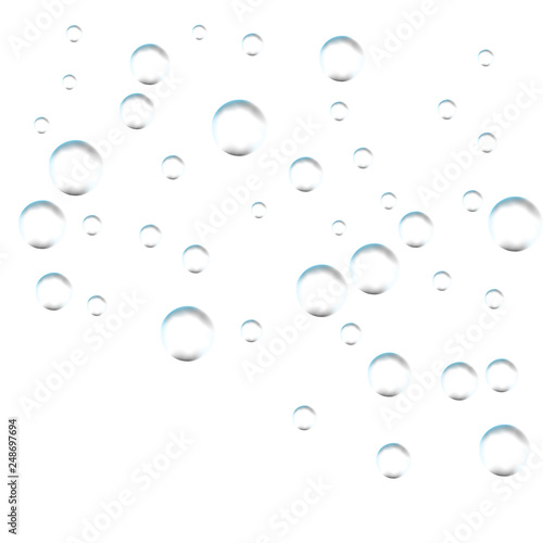 Bubbles on white background. Simple design, clear soapy shiny, vector illustration