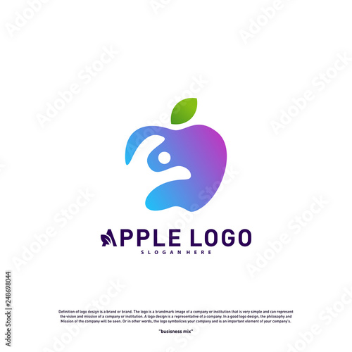 Apple with Fun People Healthy life logo concept. Apple Creative Logo vector template. Icon symbol