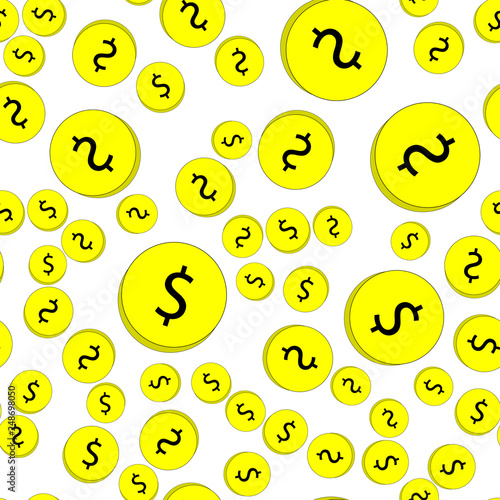 Seamless pattern of coins with dollars. © Fotostock32