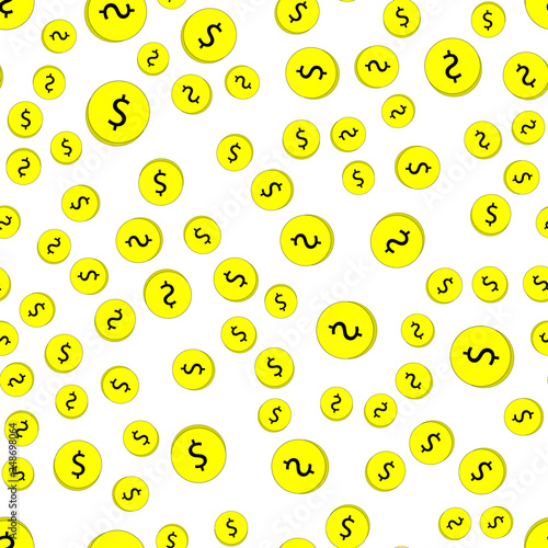 Seamless pattern of coins with dollars.