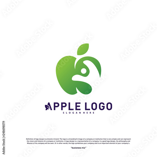Apple with Fun People Healthy life logo concept. Apple Creative Logo vector template. Icon symbol