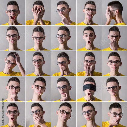 collage di espressioni di un giovane uomo