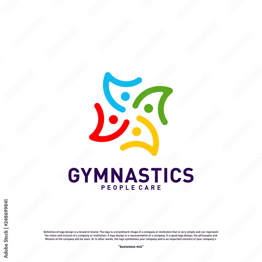 Obraz premium Fun People Healthy logo design concept vector.Gymnastics logo template. People care Icon Symbol