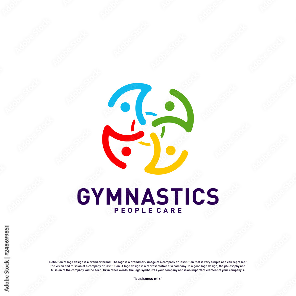 Fototapeta premium Fun People Healthy logo design concept vector.Gymnastics logo template. People care Icon Symbol