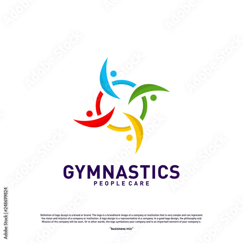 Fun People Healthy logo design concept vector.Gymnastics logo template. People care Icon Symbol