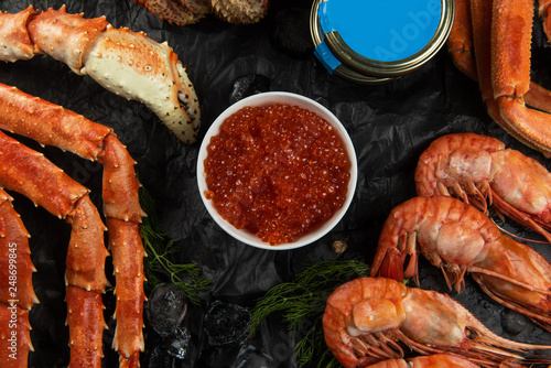 Set of seafood: red and bla...