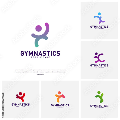 Fun People Healthy logo design concept vector.Gymnastics logo template. People care Icon Symbol