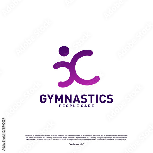 Fun People Healthy logo design concept vector.Gymnastics logo template. People care Icon Symbol