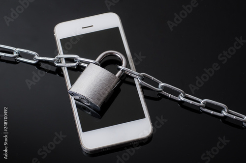  mobile phone with a metal chain and lock