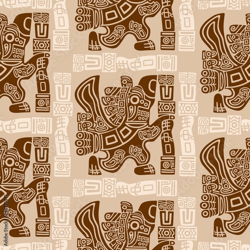 Aztec Eagle Warrior Tribal Ancient Design Seamless Pattern