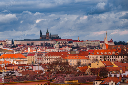 View of the roofs and houses of Vysehrad in Prague