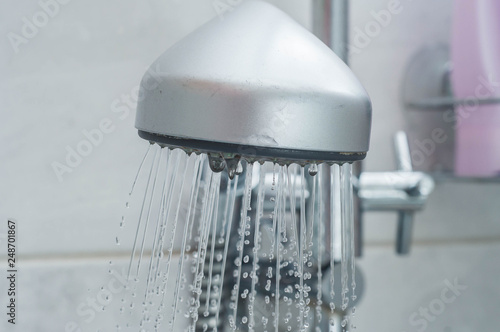 water streams from the shower head